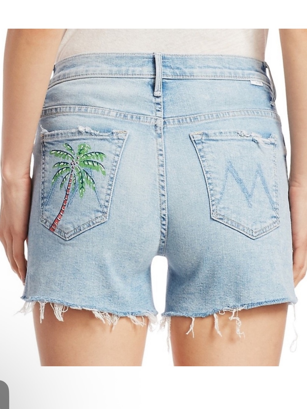 MOTHER High Waisted Rascal Slit Fray Shorts Drinking By The Pool Size 31
